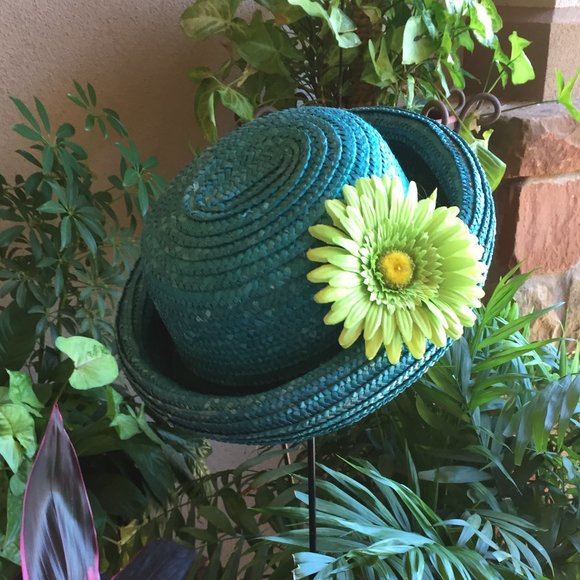 Rolledbrim Straw Bowler Hat In Teal 